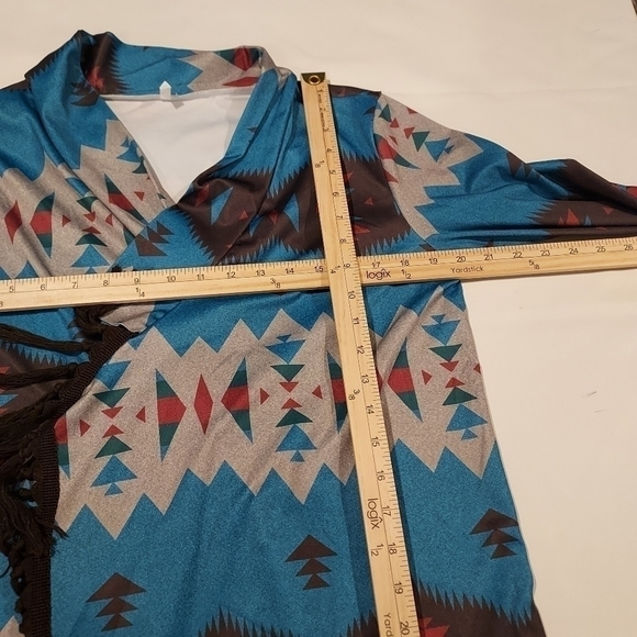BLUE Aztec Open Kimono Western Rodeo Cardigan Sz M - Picture 5 of 7